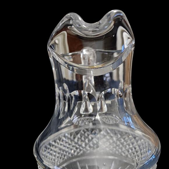 Vintage Cut Crystal Pitcher 7.5" Pressed Glass Diamond Fan Pattern Mid Century - Picture 5 of 8